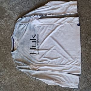 White HUK Fishing Shirt Long Sleeve Size Small